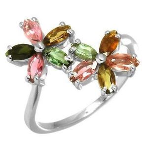 Sterling Silver Multi Tourmaline Floral Ring Sz 7